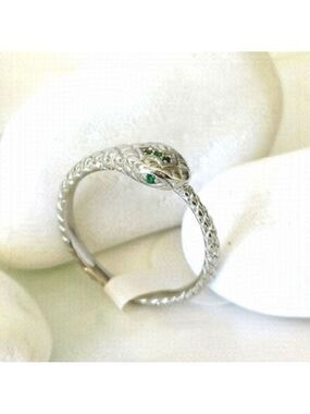 Genuine Emerald gemstone sterling silver snake ring serpent size 8 🆕